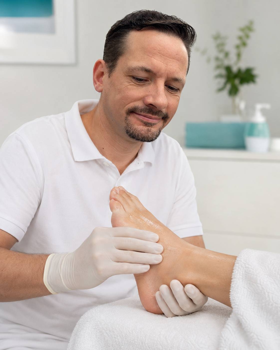 Dennis Förster bei einer Fußmassage