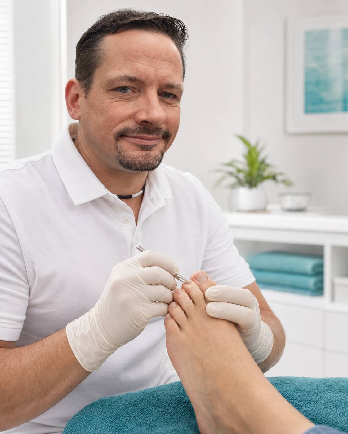 Dennis Förster bei einer präzisen Zehenbehandlung