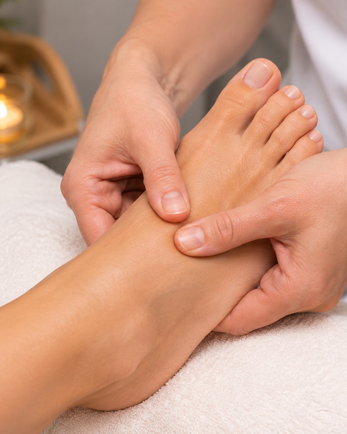 Wohltuende Druckpunktmassage am Fußrücken