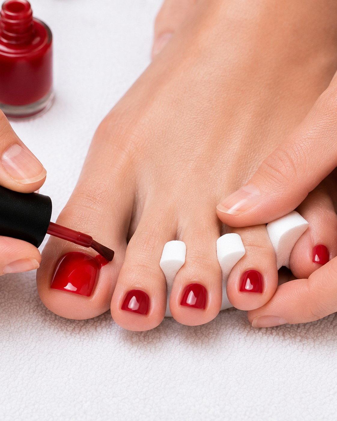 Nagellack wird auf die Zehennägel aufgetragen