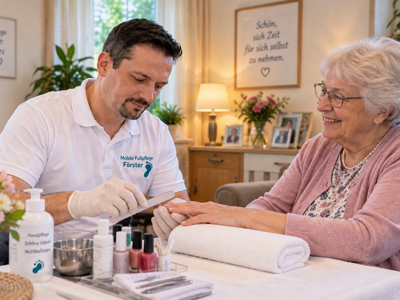 Handpflege bei einer Seniorin