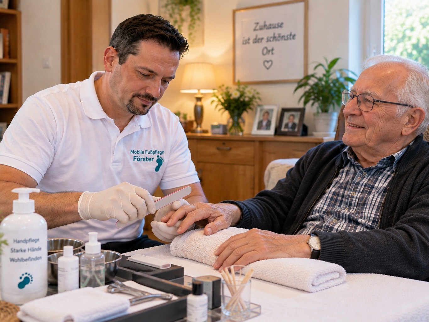 Handpflege bei einem Senior
